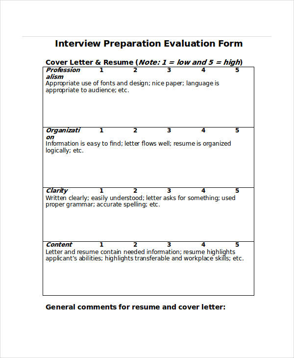 interview skills evaluation form in doc