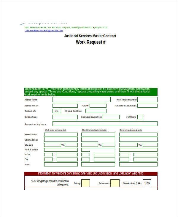 janitorial service request form