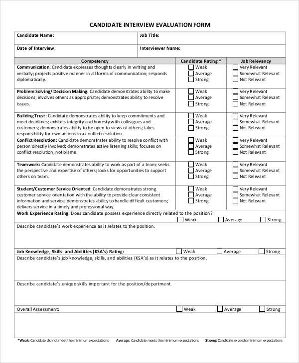 Interview Evaluation Form Template