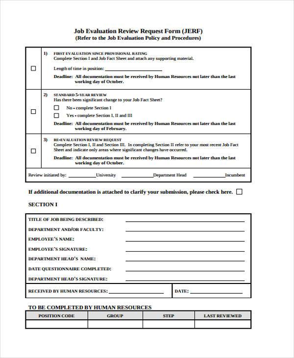job evaluation review request form
