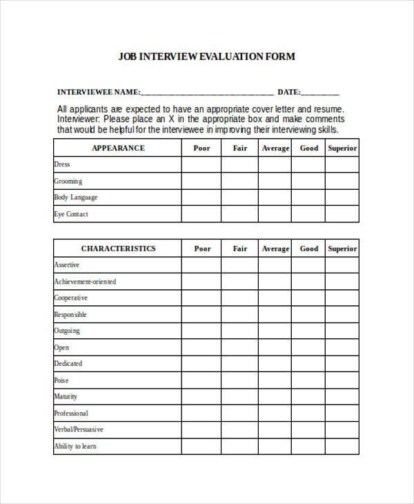 job interview evaluation form