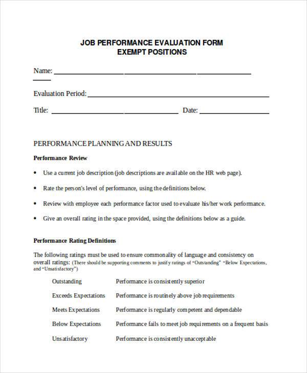 job performance evaluation form