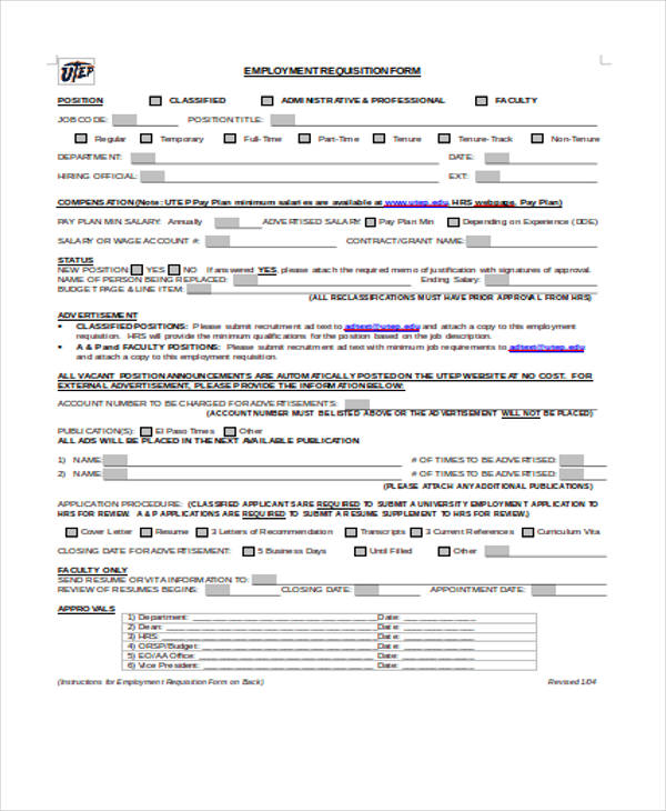 job requisition form doc