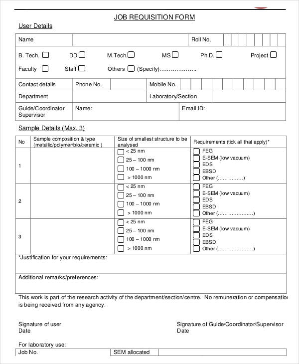 job requisition form example