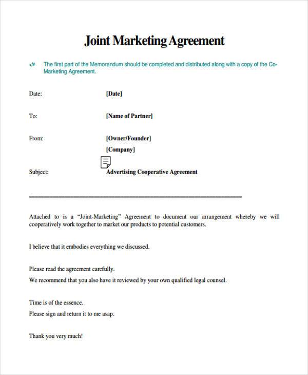 joint marketing agreement form