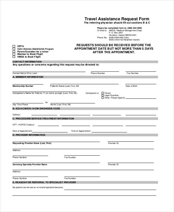 junior travel assistance request form