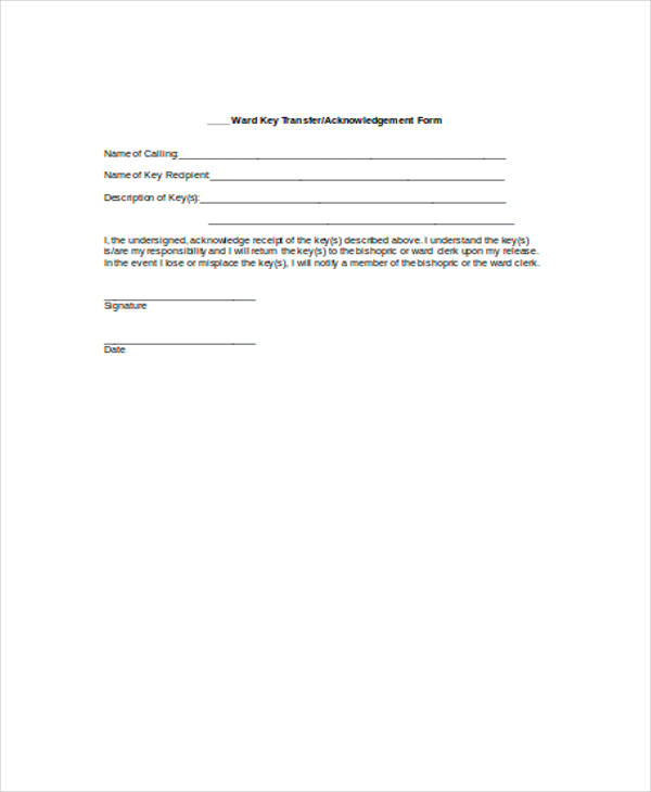 keys acknowledgement receipt form