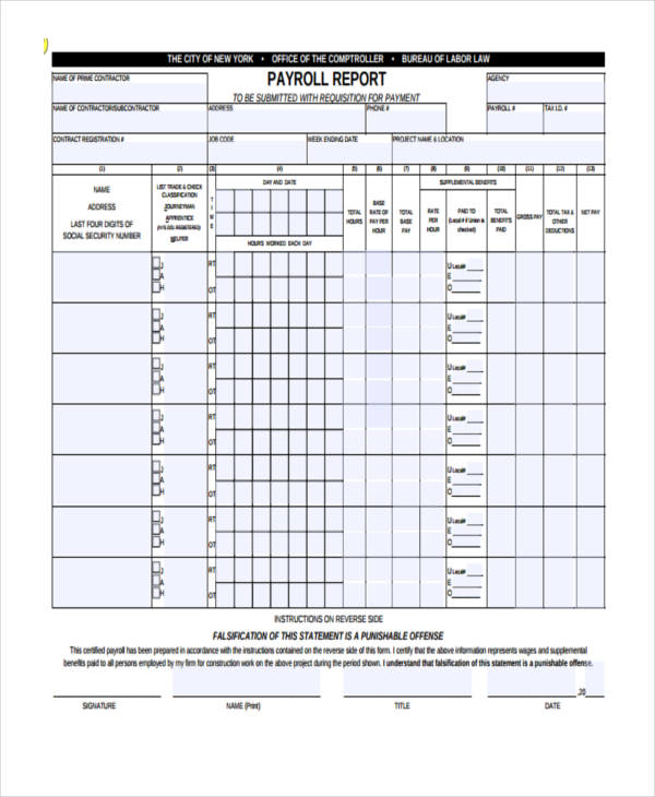 labor payroll report form