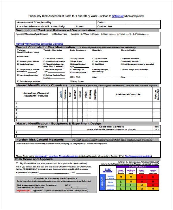 laboratory work chemistry risk assessment form