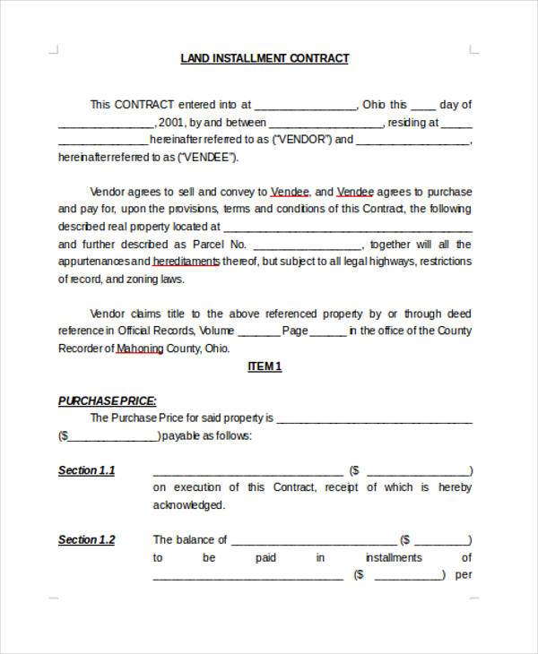 land installment contract form