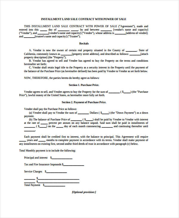 land instalment contract form