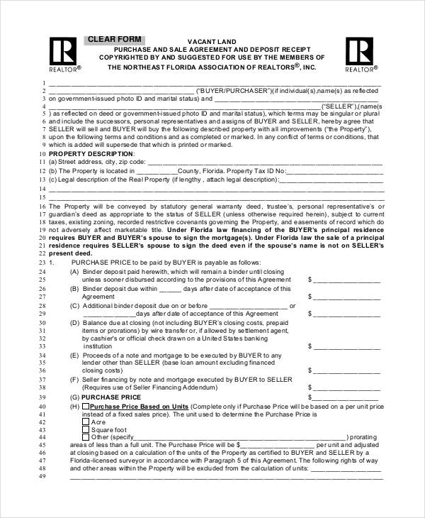 land purchase sale agreement form format