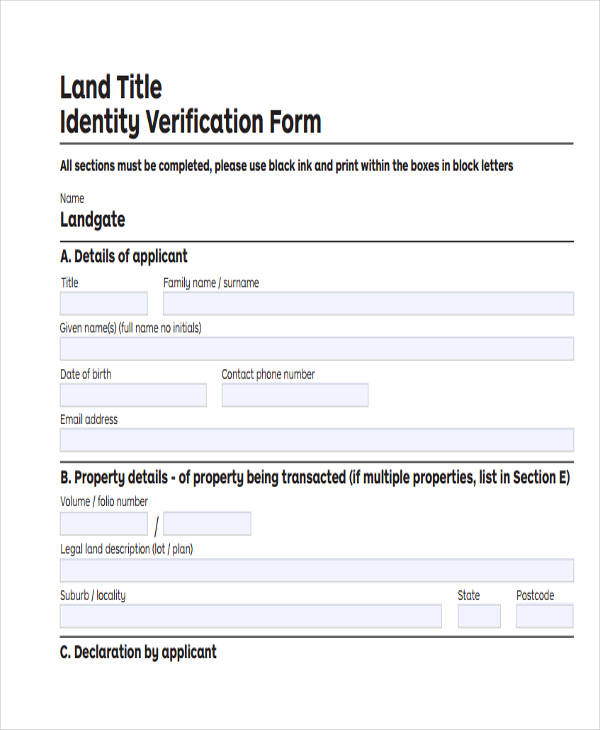 land title identity verification form