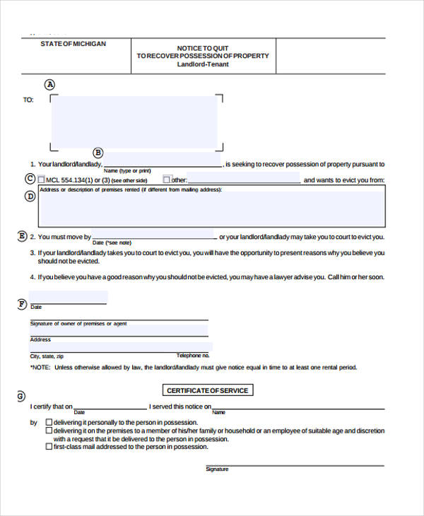 landlord notice to quit form
