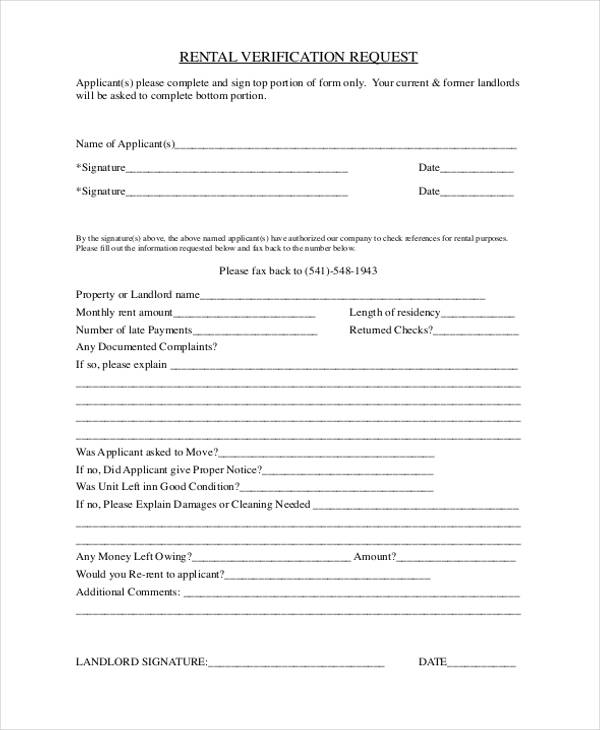 landlord rental verification form