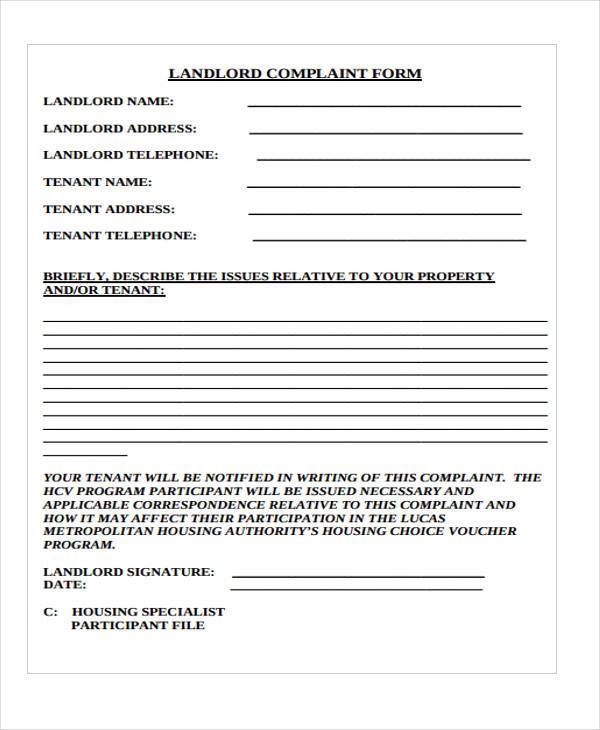 landlord tenant complaint form