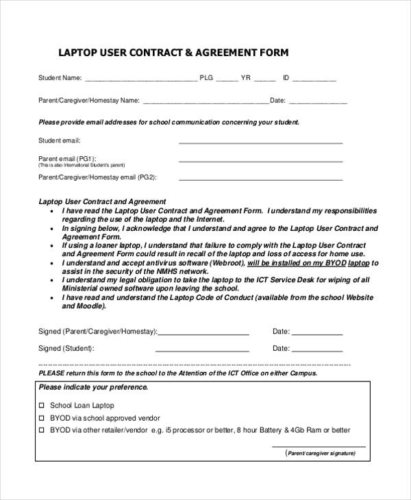 Laptop User Contract Agreement Form