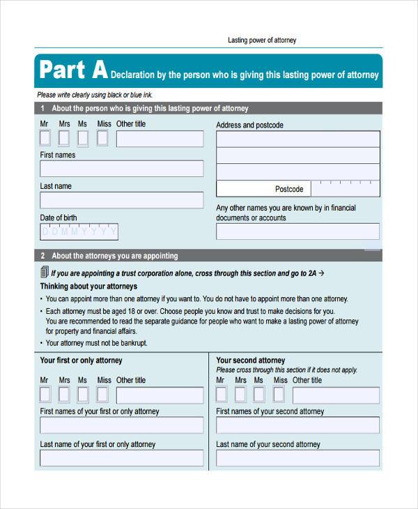 lasting power of attorney form in pdf