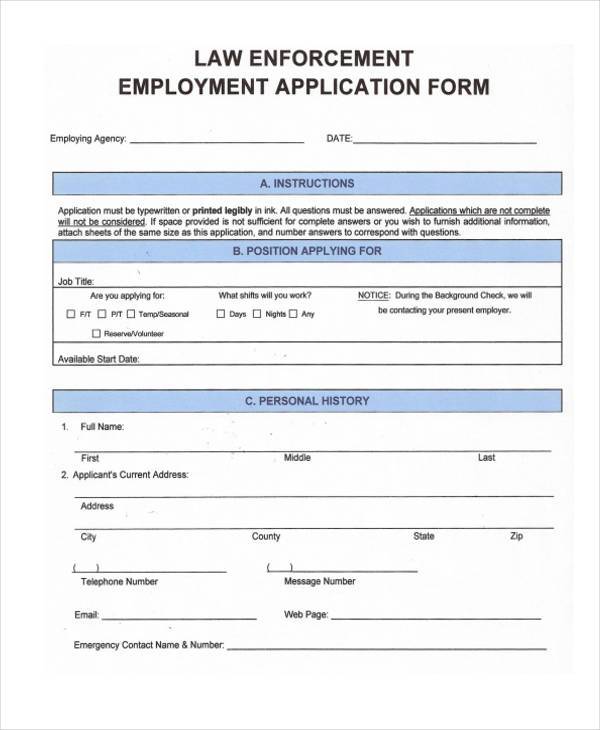 law enforcement application form