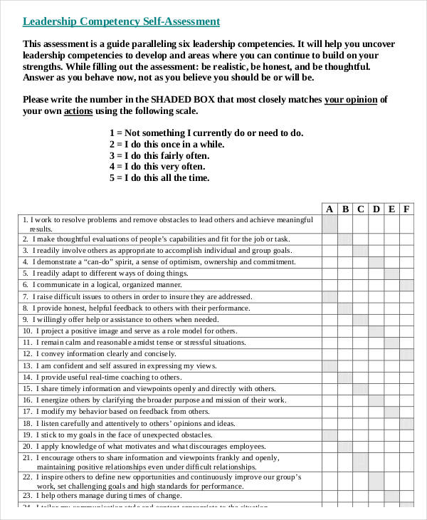 leadership competency self assessment form