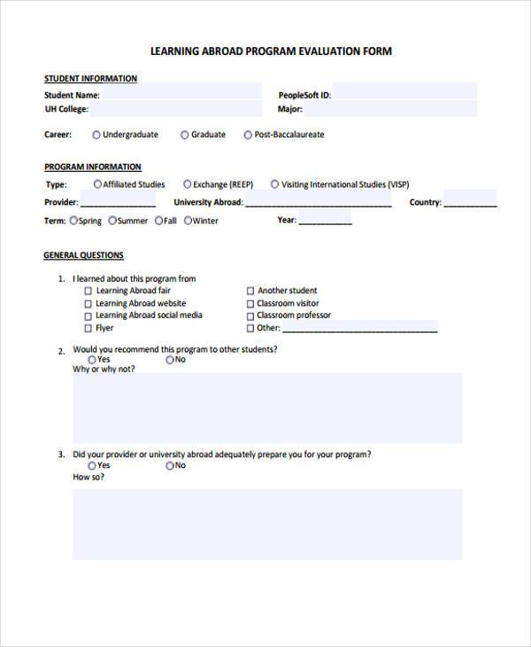 learning abroad program evaluation form