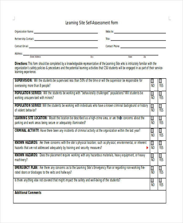 FREE 36+ Self-Assessment Forms in PDF | MS Word | Excel