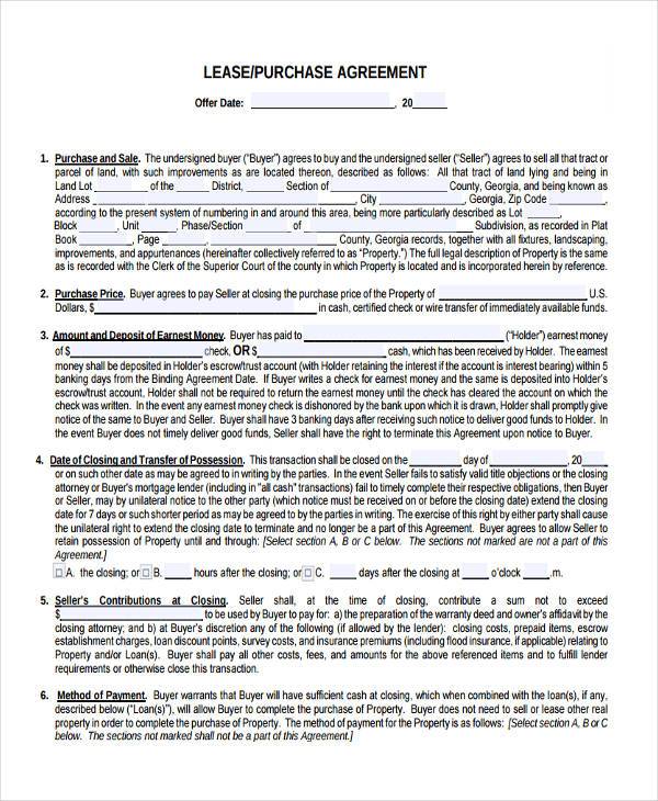 lease purchase agreement form