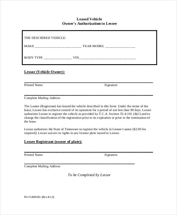 FREE 16+ Vehicle Authorization Forms in PDF | MS Word