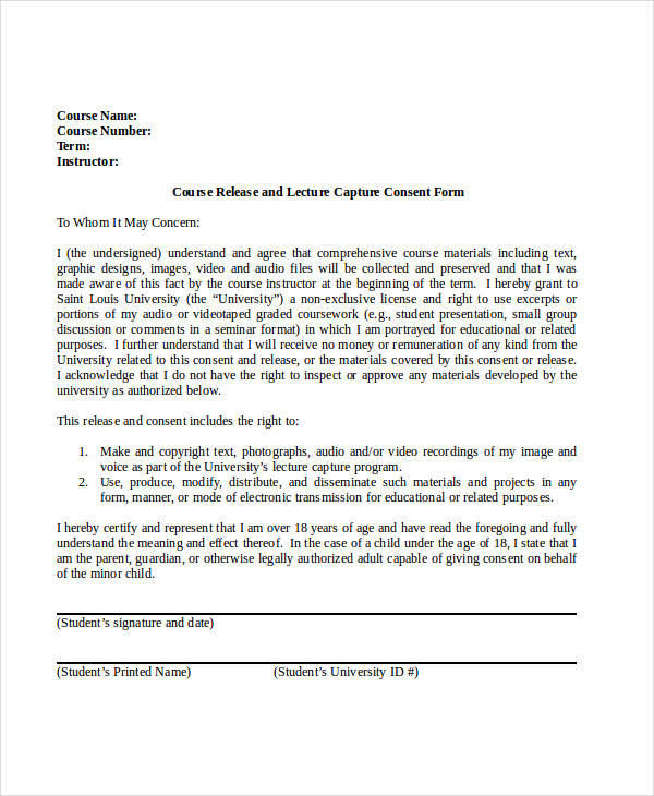 lecture capture course release consent form