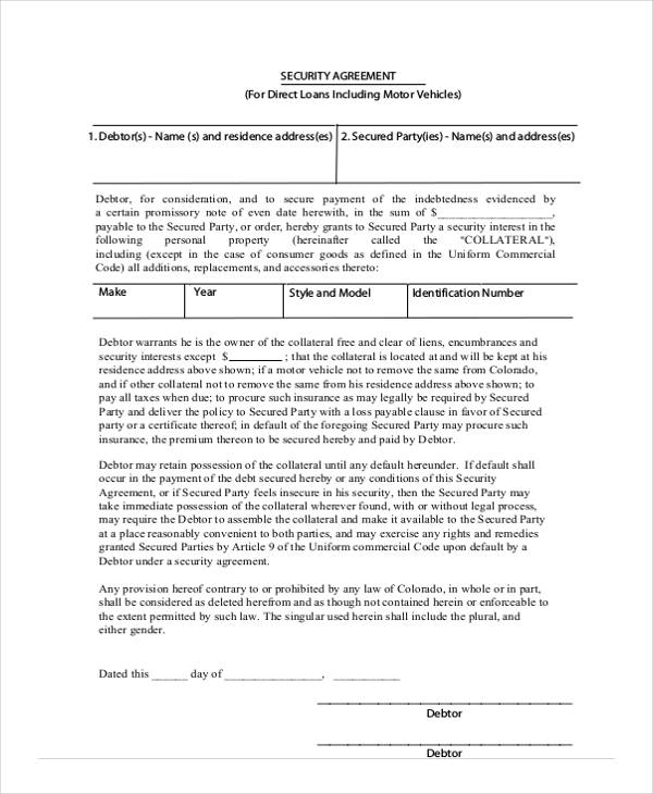 legal secured loan agreement form