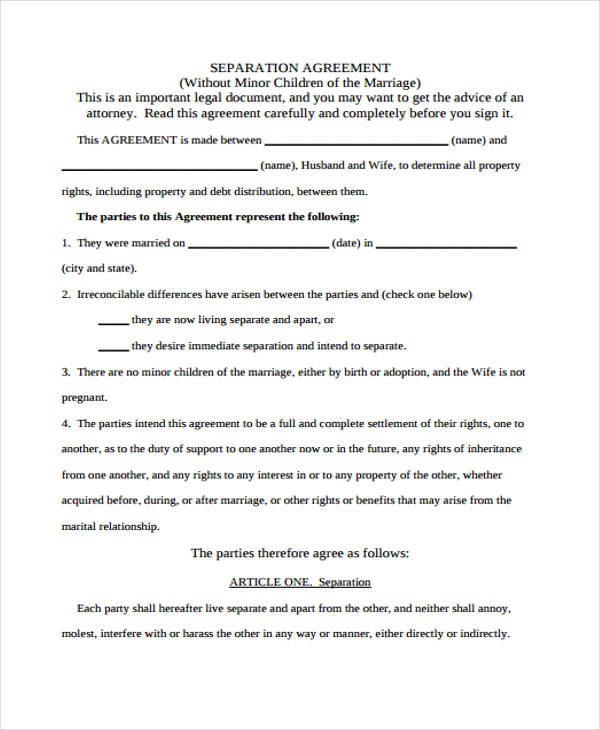 legal separation agreement form1