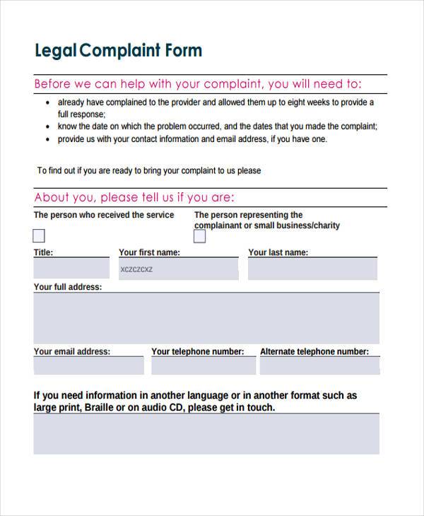 legal services commission complaint form