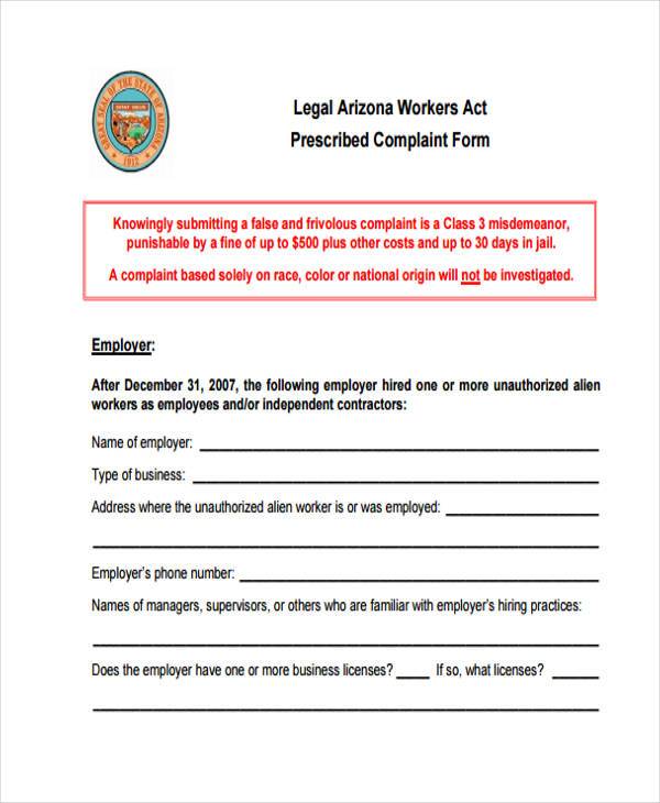 legal workers act complaint form