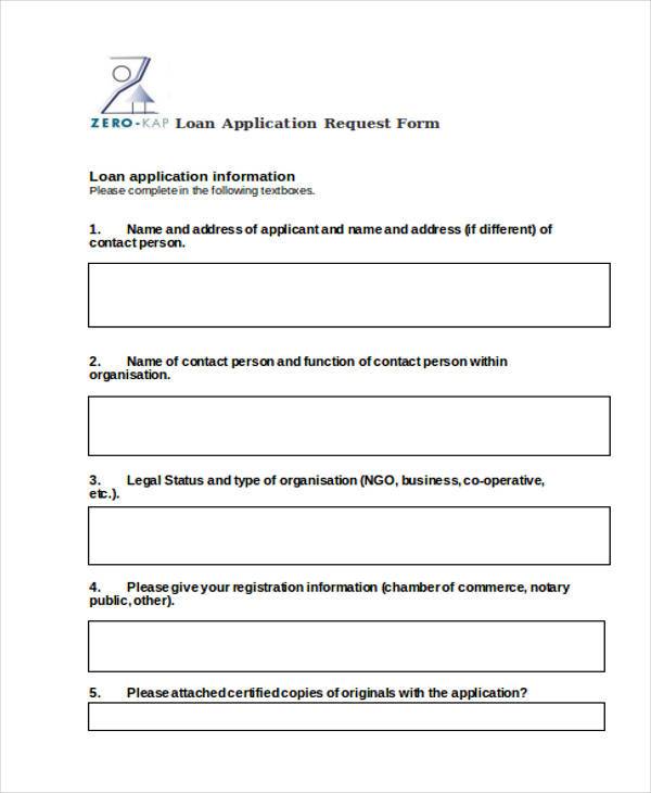 loan application request form in word