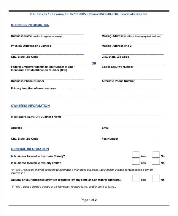 local business tax receipt form