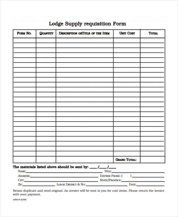 lodge supply requisition form