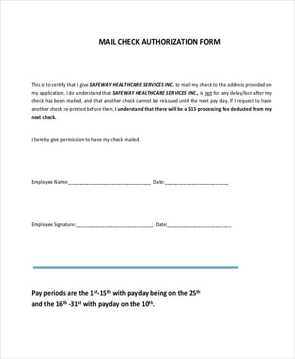 Free 13 Check Authorization Forms In Pdf Ms Word 3494