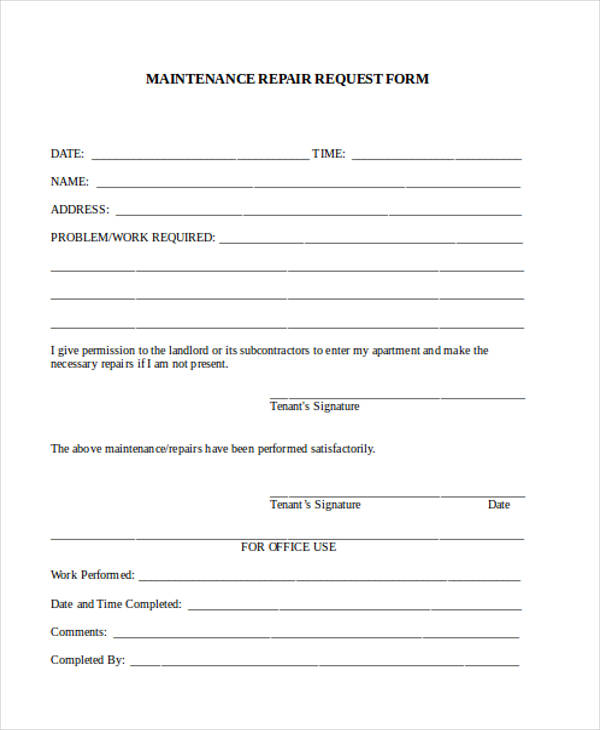 maintenance repair request form