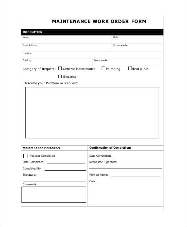 FREE 20 Work Order Forms In PDF Excel MS Word