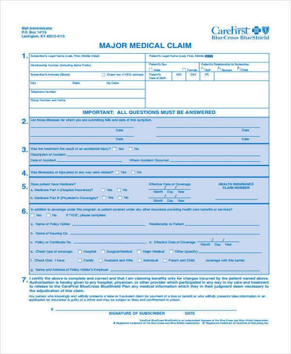 major medical claim form4