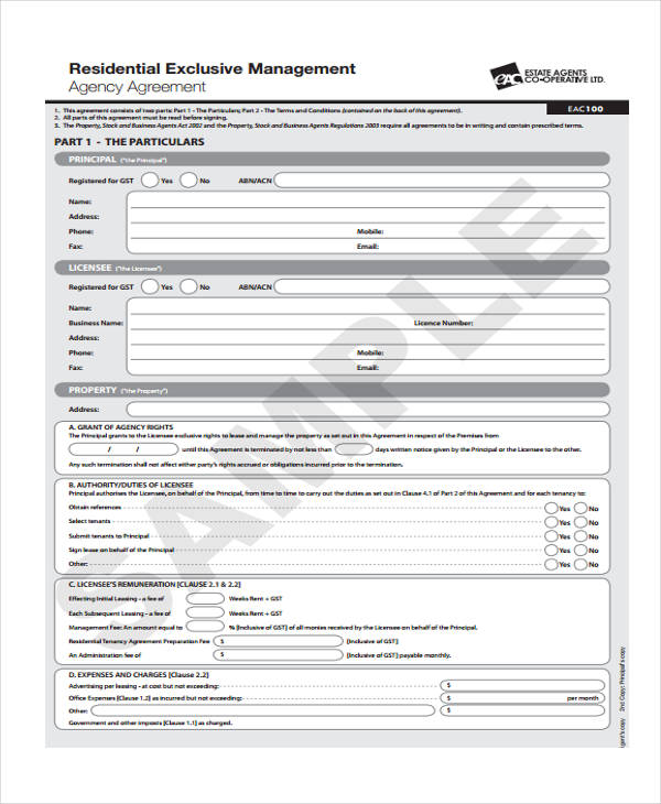 management agency agreement form