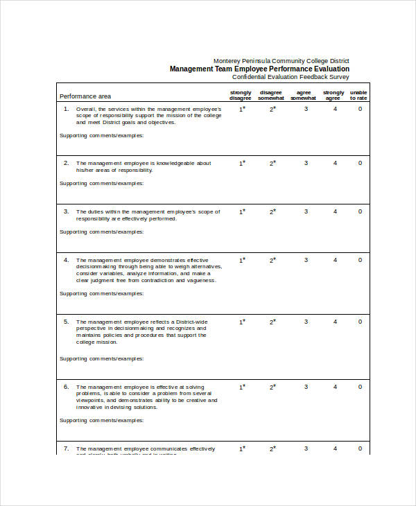 management team employees evaluation form