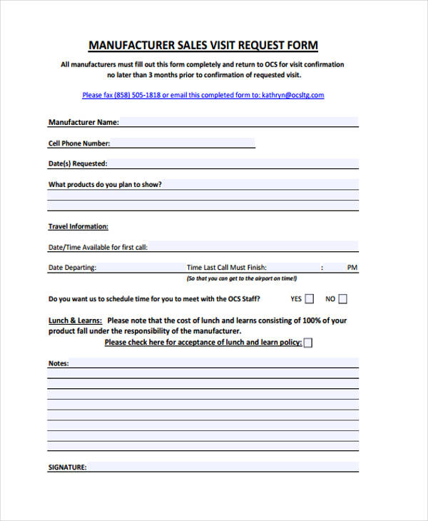 manufacturer sales request form