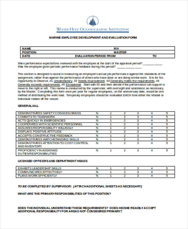 marine employee development evaluation form