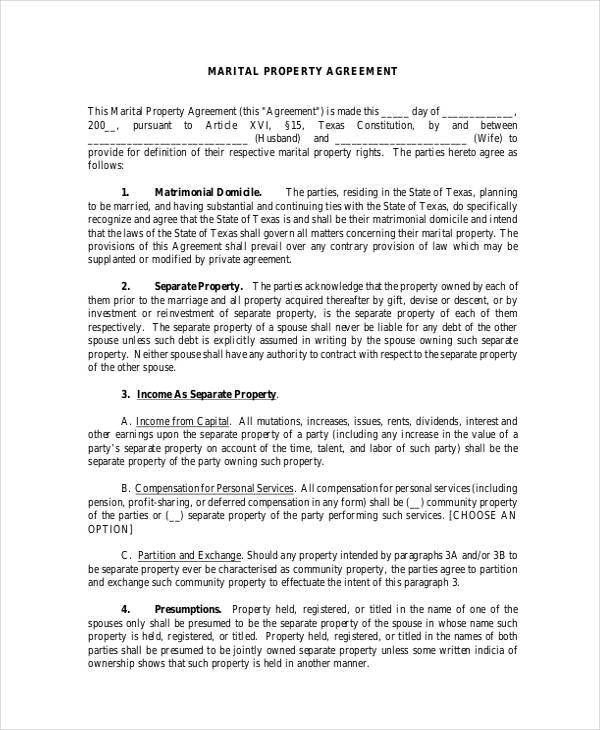marital property agreement form