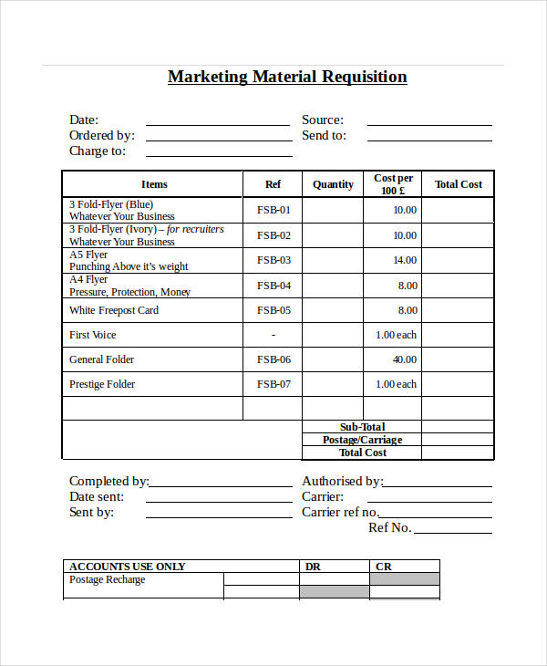 marketing material requisition form in doc