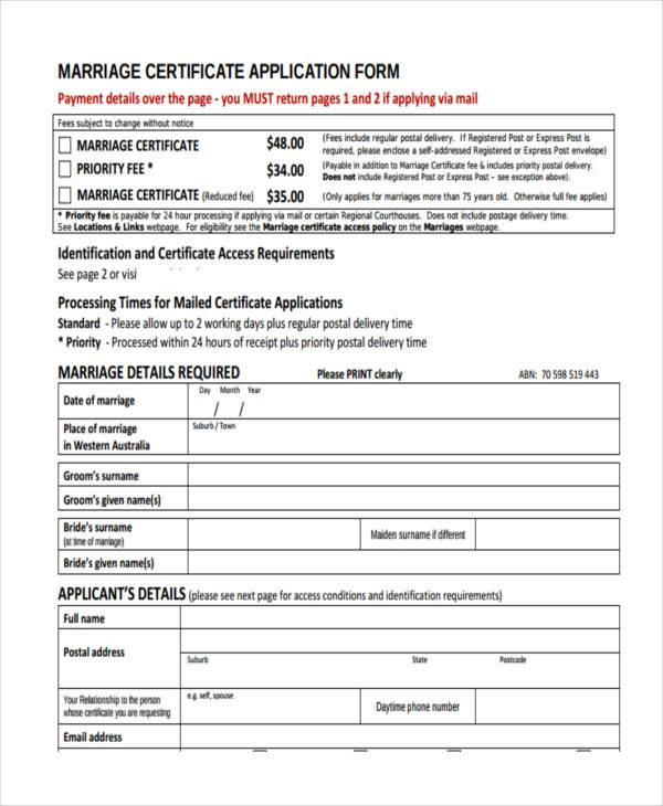marriage certificate application form
