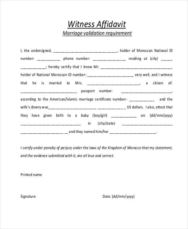 marriage witness affidavit form