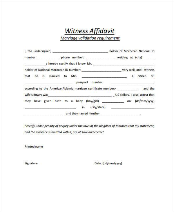 marriage witness affidavit form1