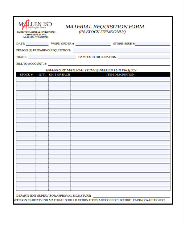 material requisition slip form